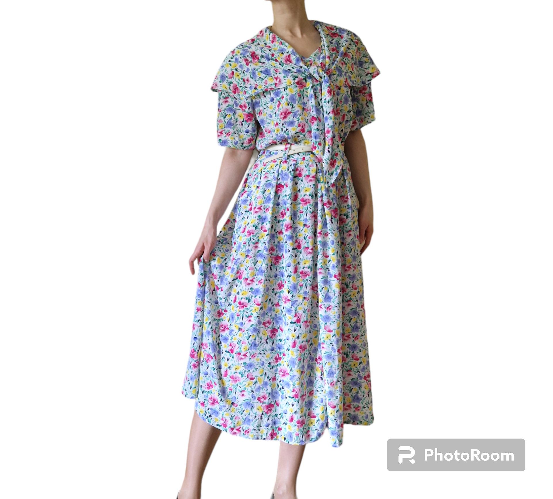 Zestaw vintage 80s koszula + spódnica midi kwiaty