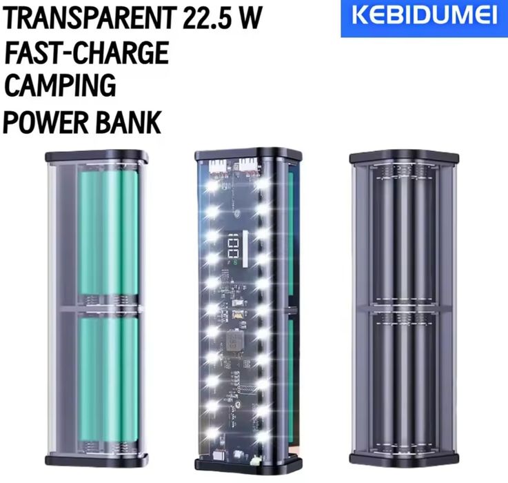 Корпус повербанка 6*18650 с подсветкой, швидка зарядка 22,5Вт
