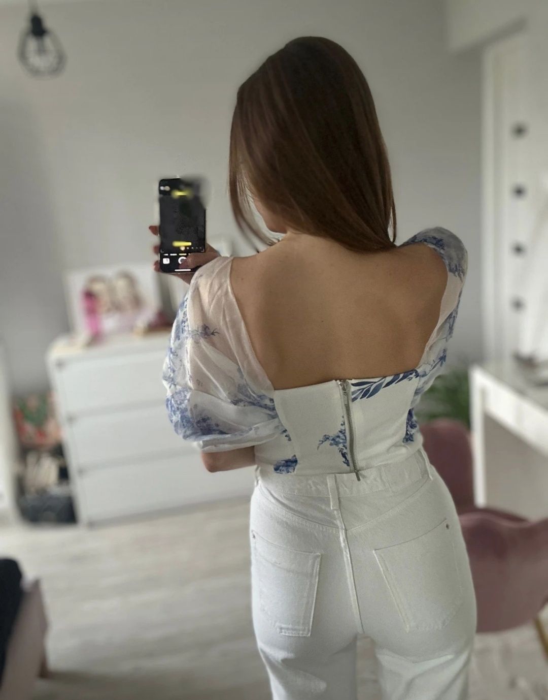 Piękna bluzka Mohito 36/S biała błękitna top elegancka