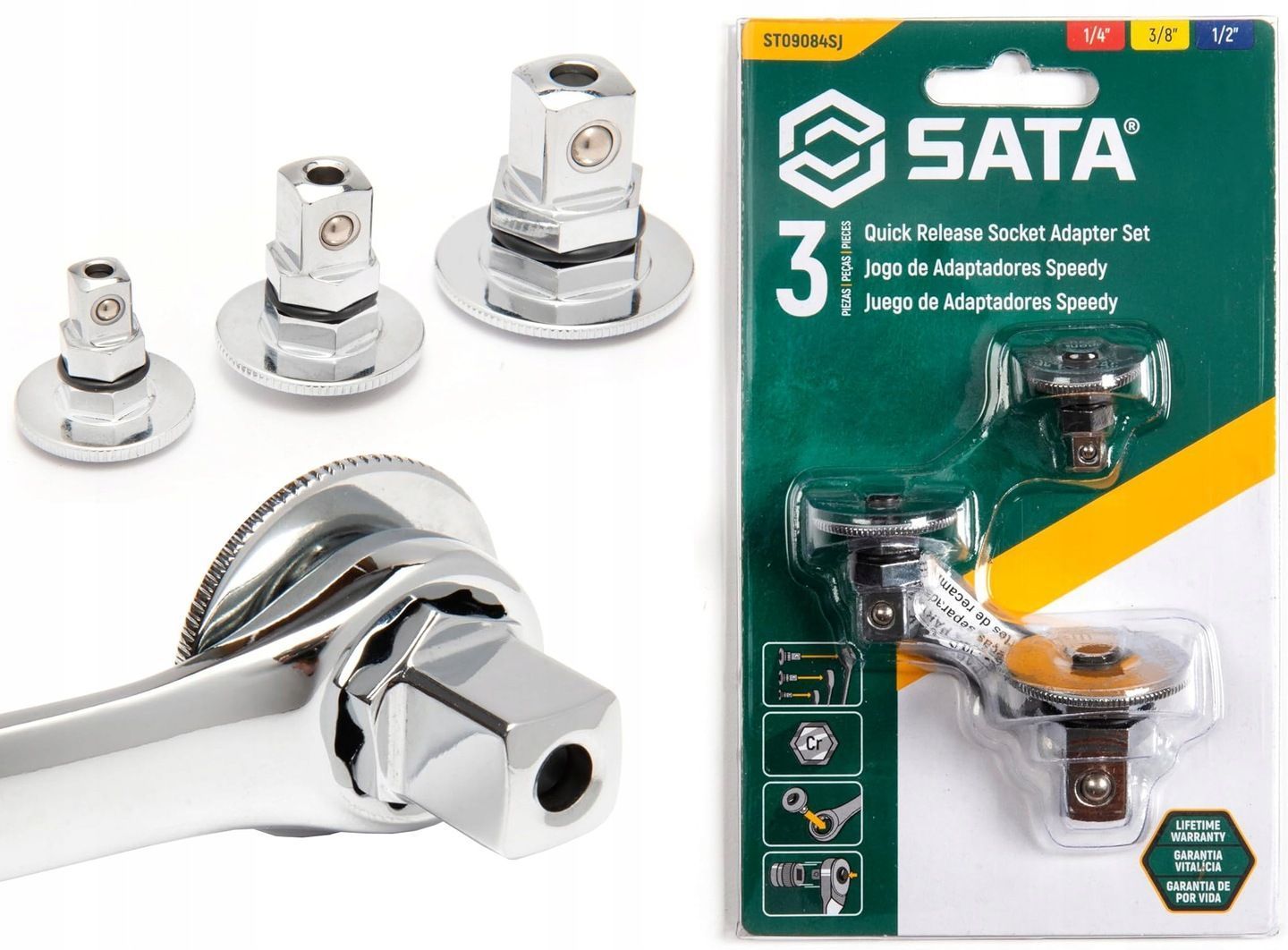 SATA KOMPLET ZESTAW ADAPTERÓW PRZEJŚCIÓWEK 1/4&quot;, 1/2&quot;, 3/8&quot; ST09084SJ