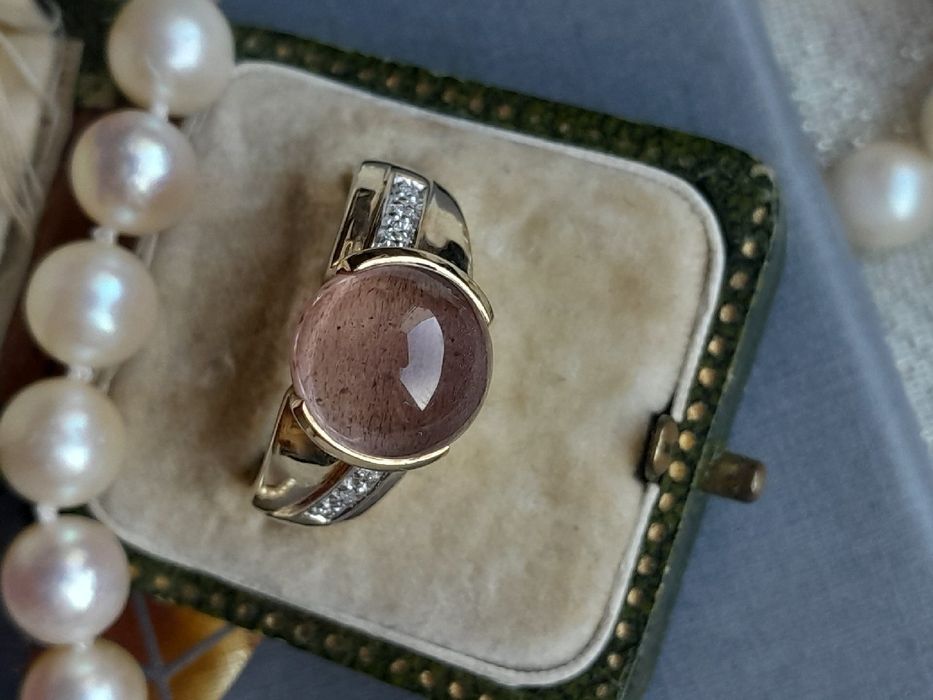 Pierścionek 5g Kocie Oko Złoto 9k Diamenty WYCENA