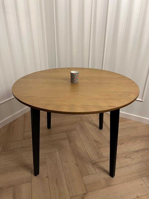 NOWY Stół okrągły do jadalni dąb/czarny 105cm x 75cm