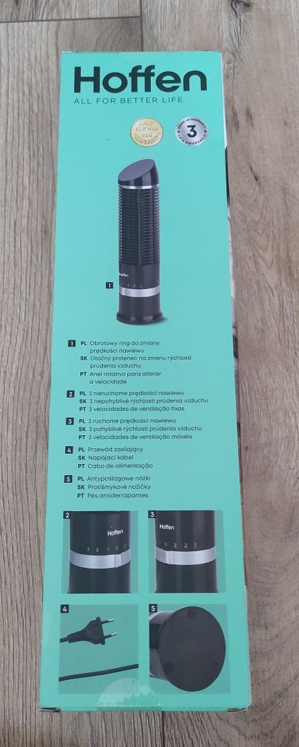 Wentylator biurkowy kolumnowy czarny Hoffen nowy