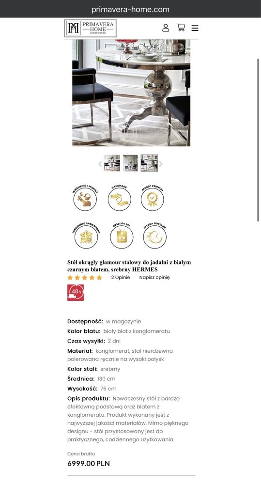 Stół okrągły glamour stalowy (bez krzesel)