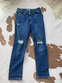 Spodnie jeans z przetarciami ciemnoniebieskie r.40