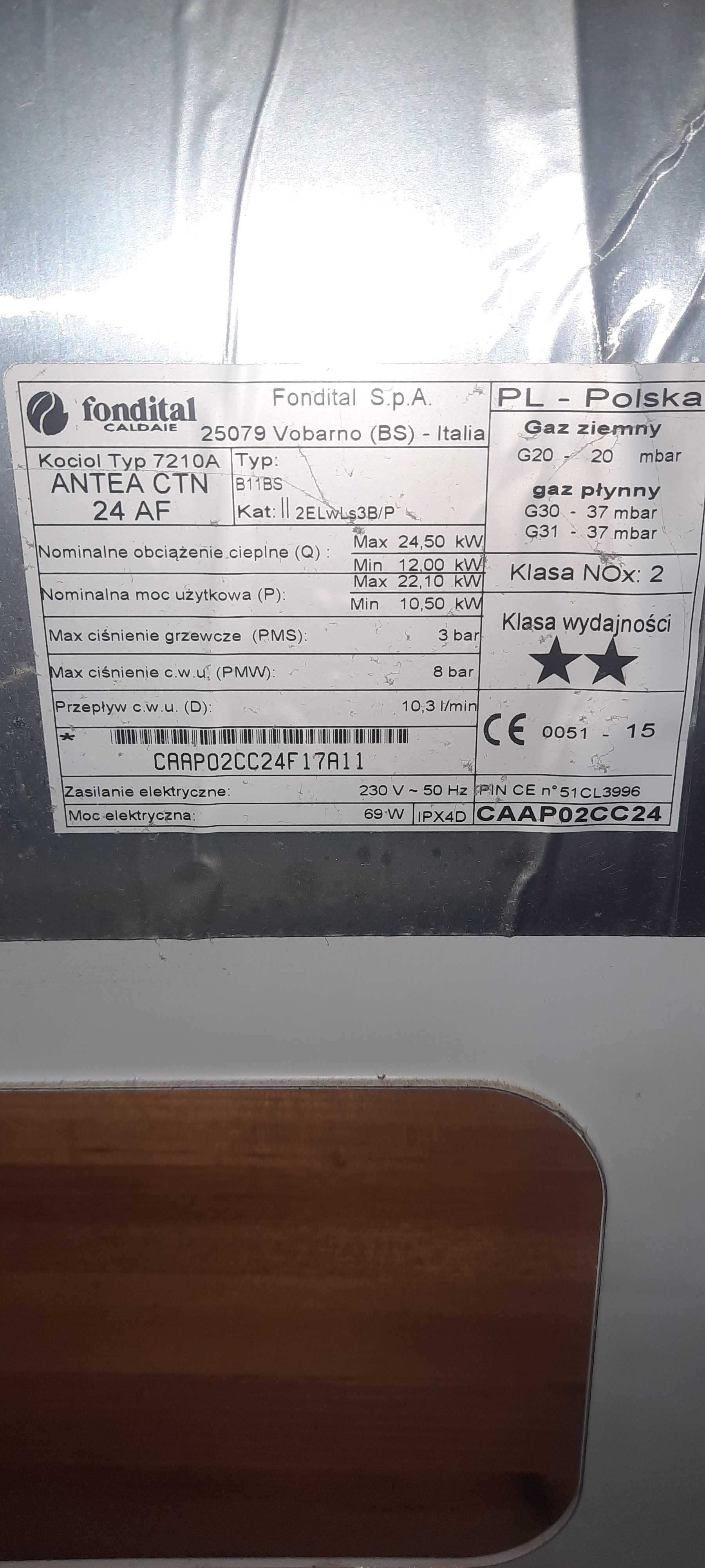 Piec gazowy dwufunkcyjny fondital Antea CTN AF24