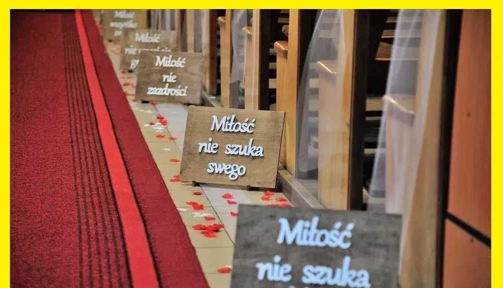Tabliczki Hymn Miłości na Wesele jak Suknia Ślubna Kwiaty Dekoracje