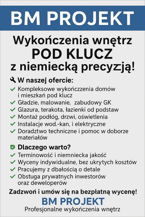 Wykończenia wnętrz pod klucz .