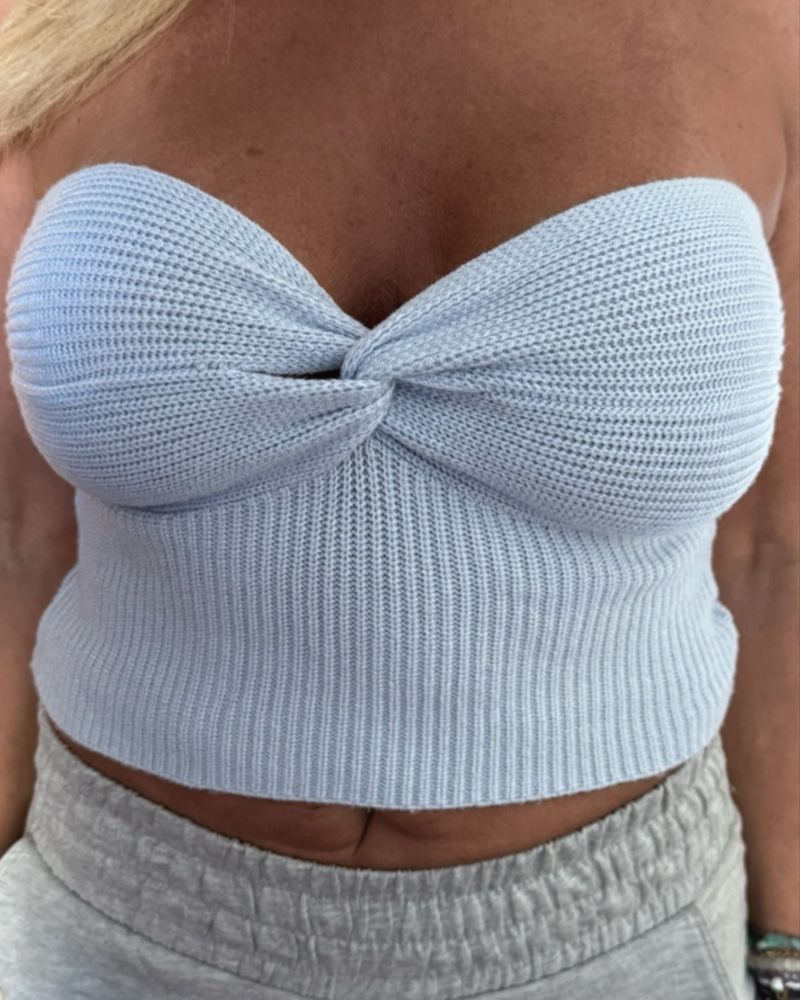Conjunto se dois tops sem alças de lã- azul e branco