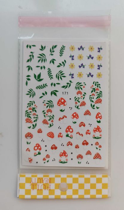 Наліпки наклейки для манікюру нігтів гриби листочки квіти