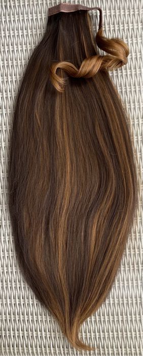 Premium Ultra włosy doczepiane, brąz z blondem, kucyk 80 cm 128.