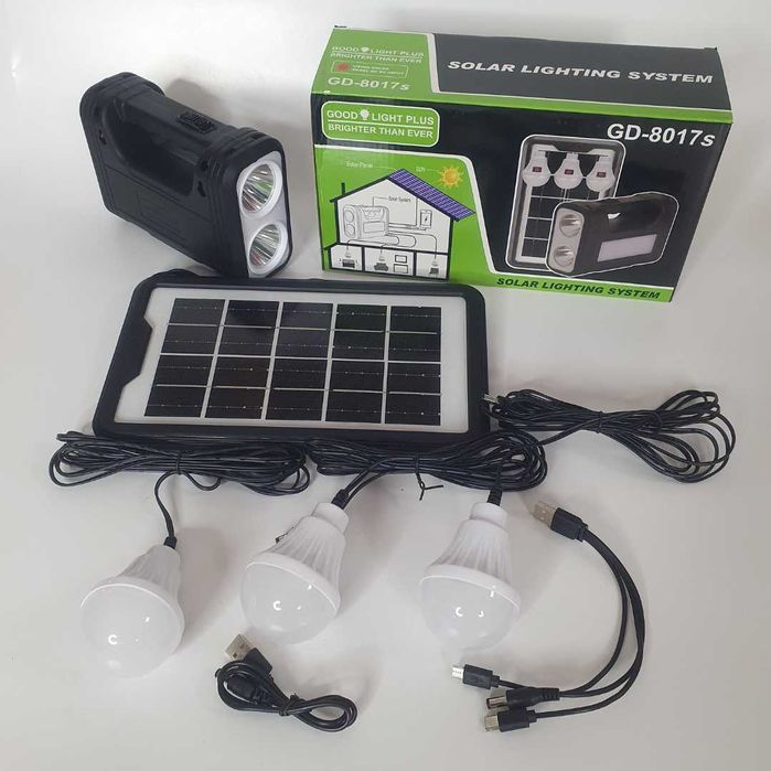 Портативная солнечная система GD-8017 5000мА/ч повербанк, лампочки
