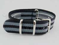 Pasek do zegarka NATO nylonowy 18mm 20mm 22mm 24mm bond czarno-szary