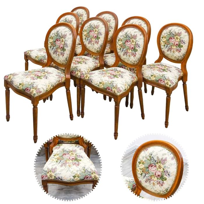 KRZESŁA tapicerowane do jadalni KRZESŁO Ludwik GOBELIN po renowacji x8