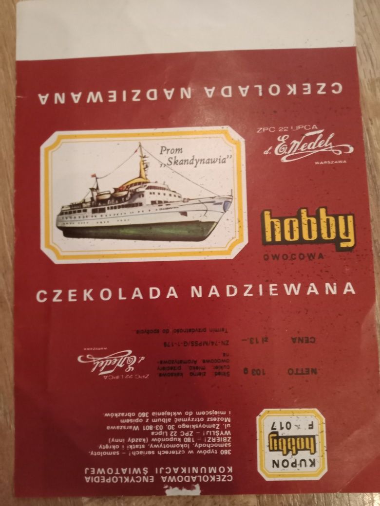 Opakowanie czekolada Hobby Wedel, PRL NOWE