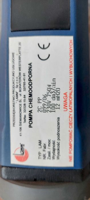 Pompa Chemoodporna 2C PP Moc 750W Wydajność 100 dm3/min.
