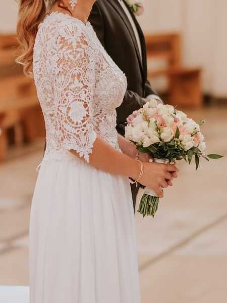 Biała suknia ślubna SZYTA na miarę, Nowoczesny Fason