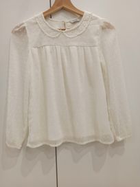 Biała bluzka w kropki z koronkowym kołnieżykiem dla dziewczynki 152
