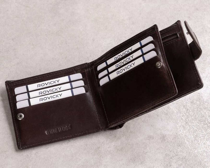 skórzany portfel męski z systemem rfid zamykany na zatrzask - rovicky