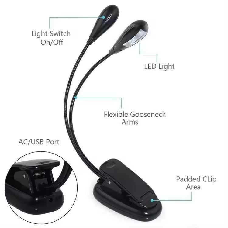 АКЦИЯ!! USB фонарик-прищепка для чтения книг(4 LED)