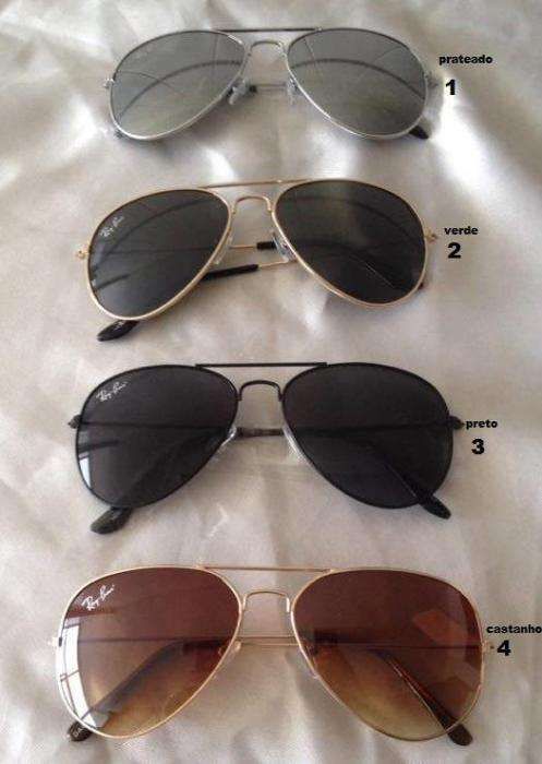 Oculos Sol Rayban Aviator ( espelhados, pretos, lentes verde, castanho