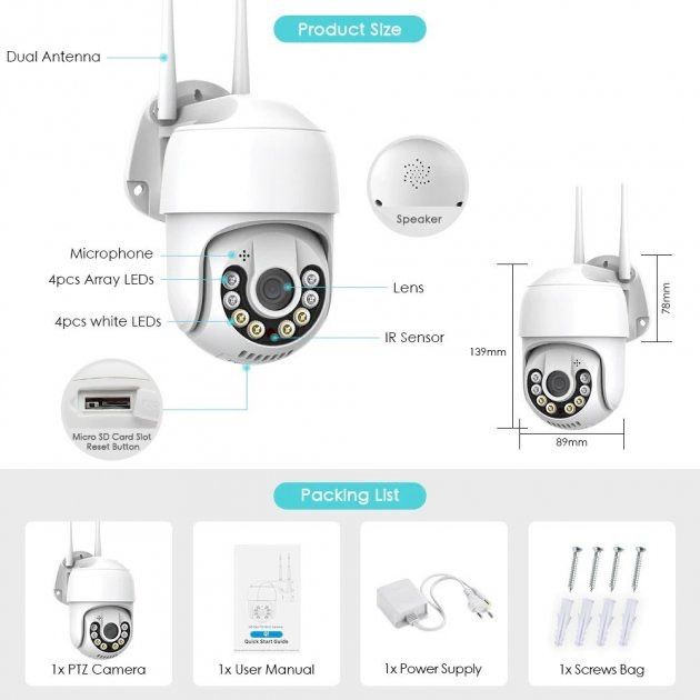 ICSEE 4MP IP+WI-FI+VLAN PTZ Поворотна вулична камера уличная