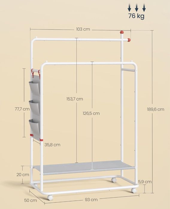 Wieszak stojący stal nierdzewna Songmics biały
