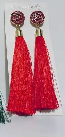 Kolczyki w stylu boho, chwosty, 11 cm, czerwone
