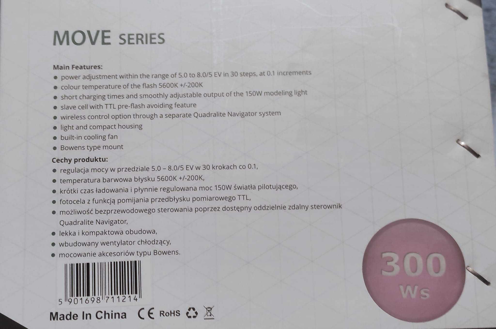 Cabeça flash fixo Quadralite Move  300w