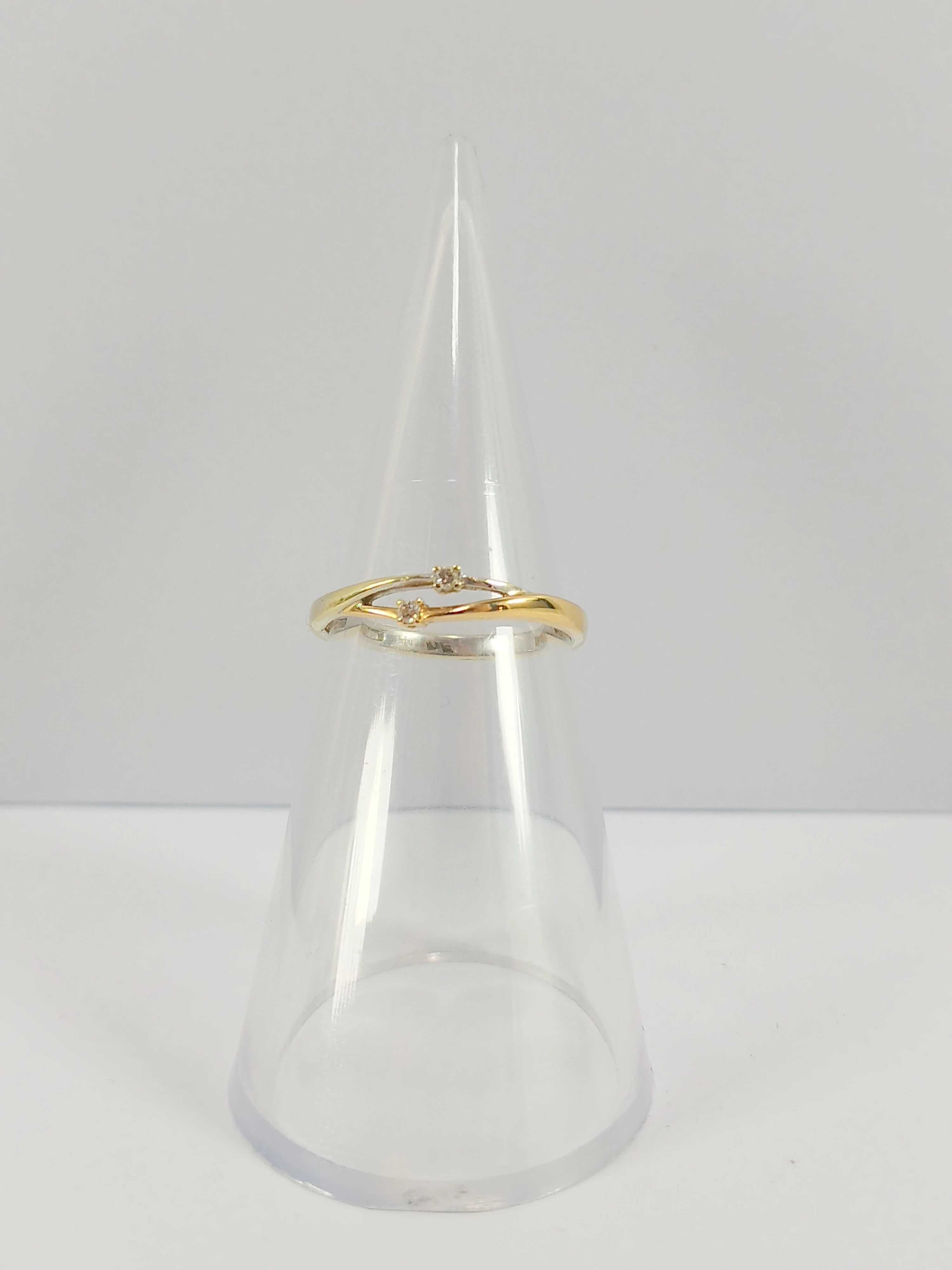 Złoty minimalistyczny pierścionek 585 z brylantami r.20 Certyfikat