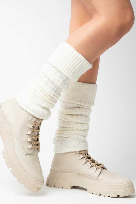 Гетри білі вище коліна в'язані теплі