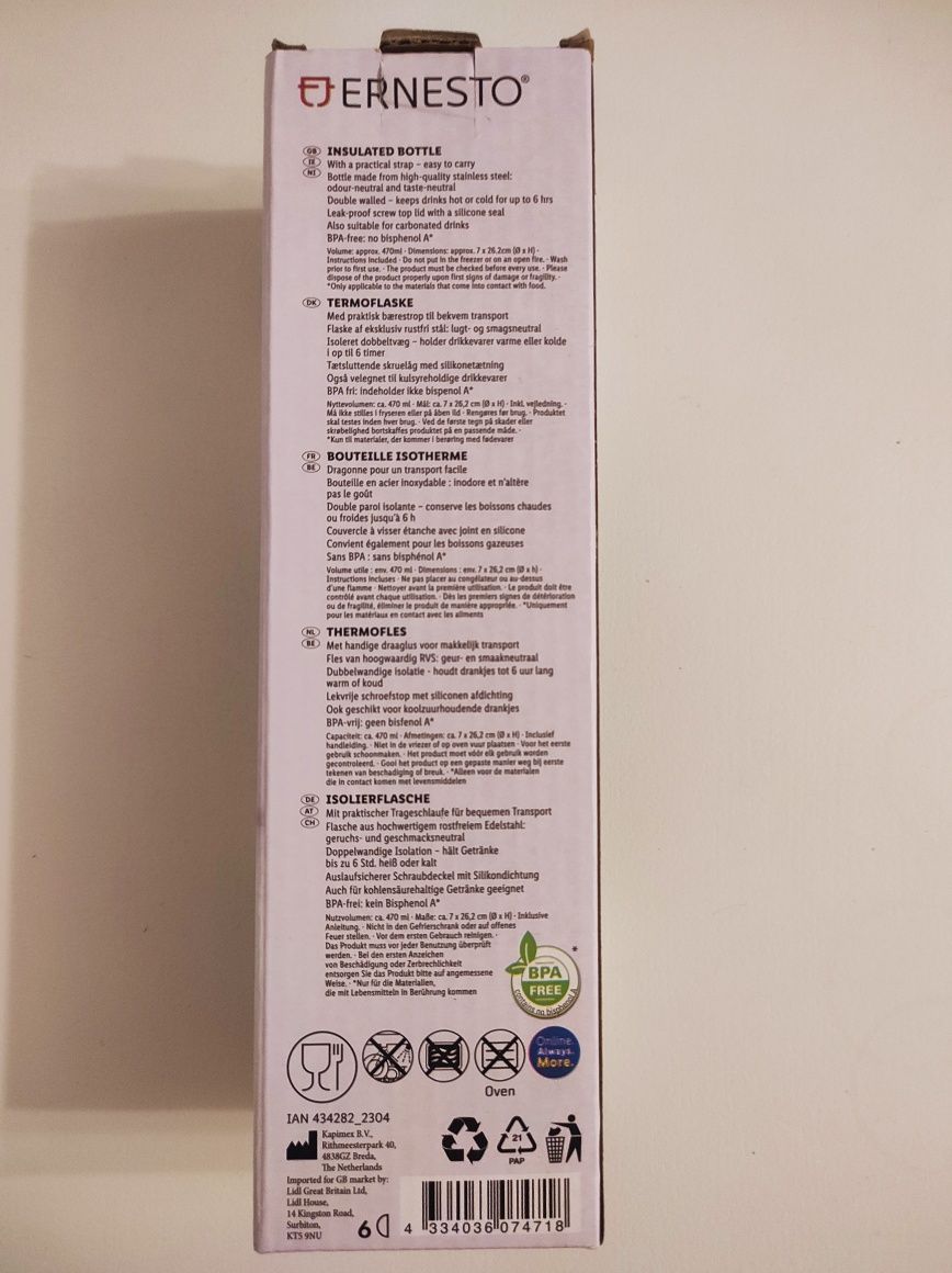 Termos czarny 470 ml butelka izotermiczna