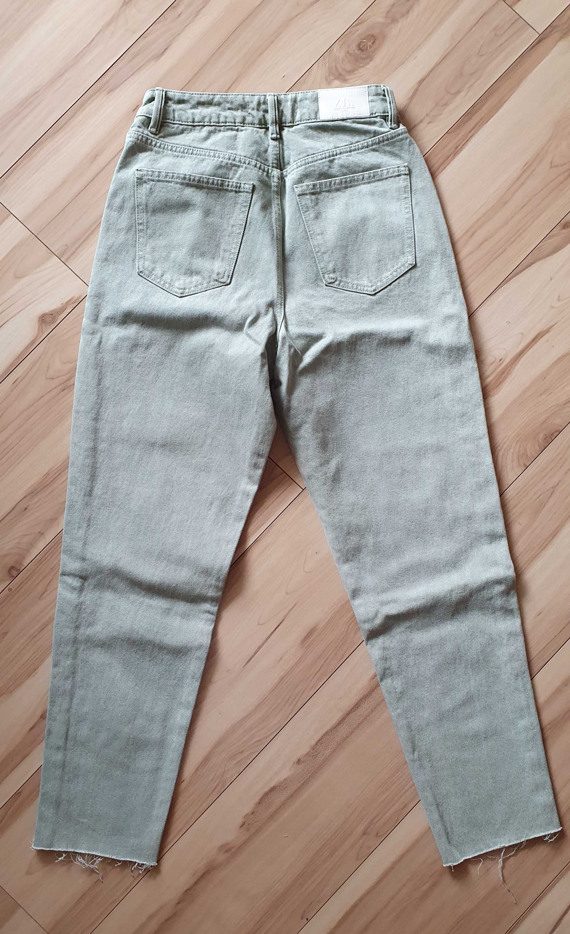 Spodnie jeansy miętowe zielone mom fit boyfriend wysoki stan Zara S 36