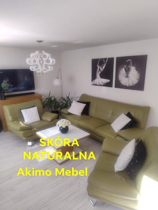 Zestaw wypoczynkowy ze skóry naturalnej Akimo meble Sofa +2 fotele