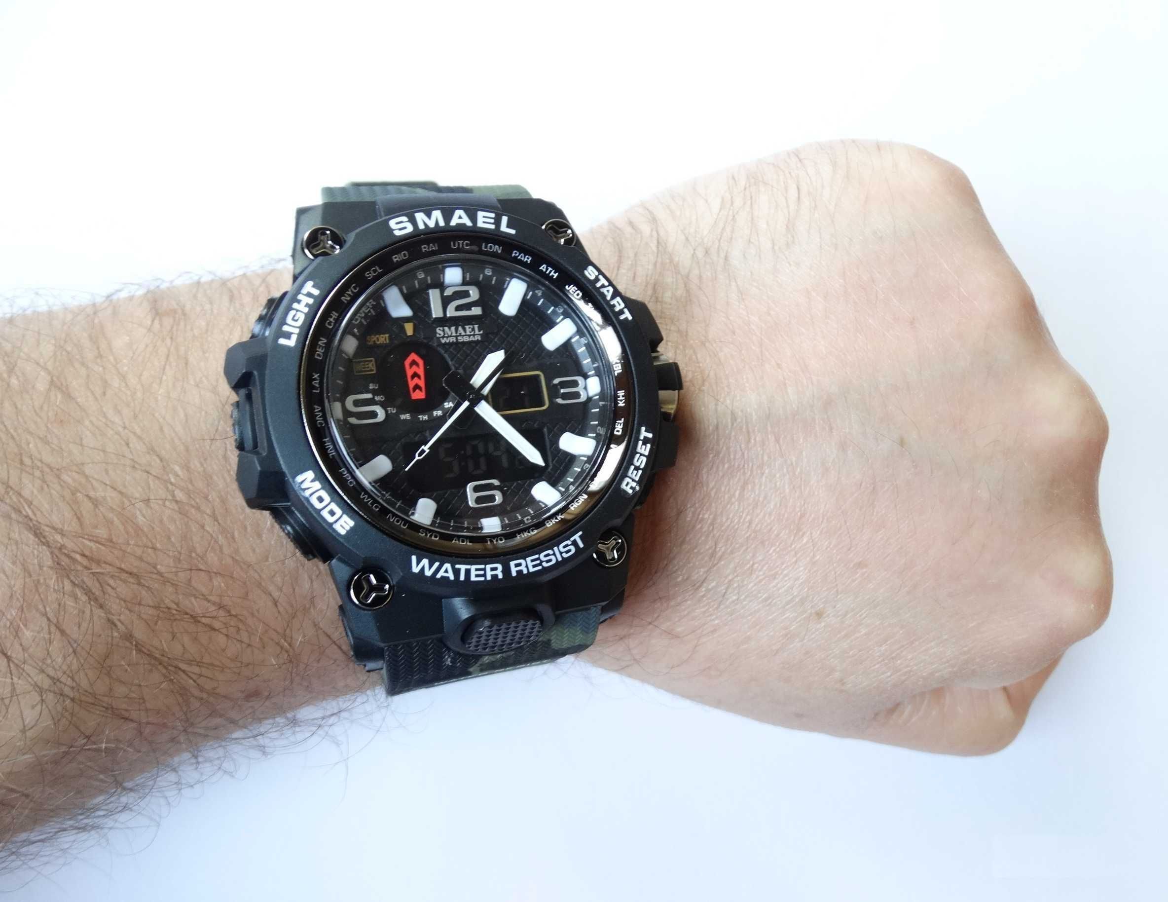 Duży Zegarek Smael militarny sportowy analogowo cyfrowy stoper WR50