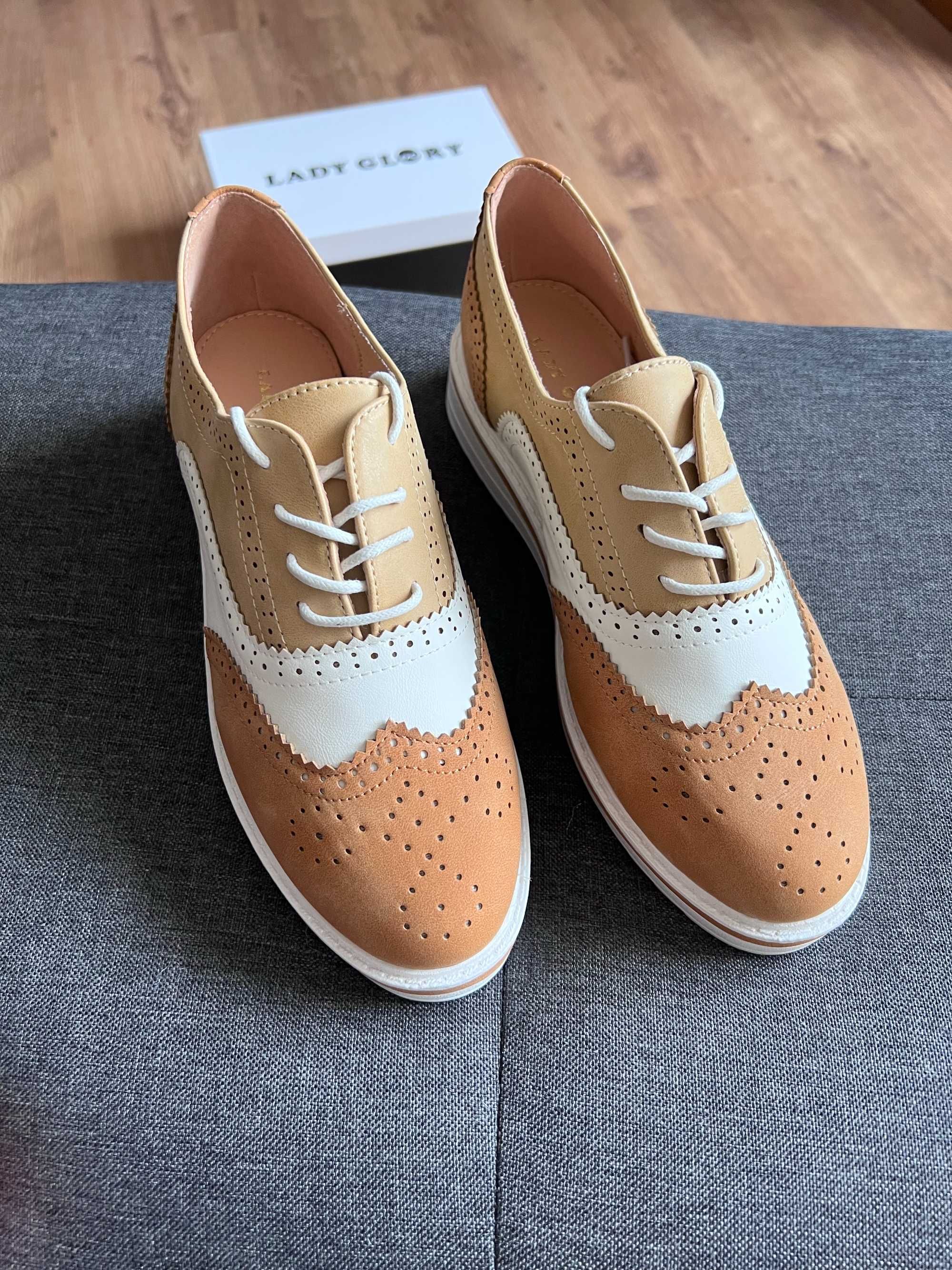 40 Sklep NOWE Półbuty damskie wiązane brogue buty damskie camel GQ72e