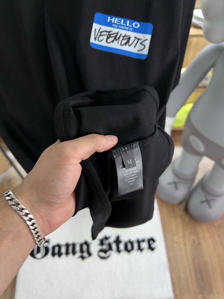 Футболка Vetements Hello My Name Is Logo Black / Blue
