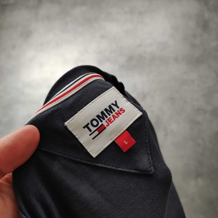 MĘSKA Koszulka Basic Klasyczna Bawełna Granatowa Logo Tommy Hilfiger