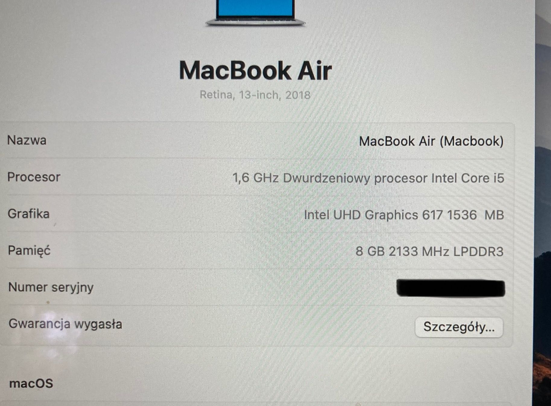 Macbook Air 13" 2018 / 8 GB / 128 GB (A1932)