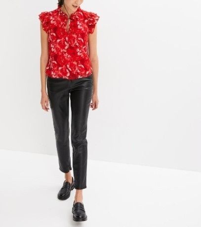 B.P.C bluzka koszulowa szyfonowa w kwiatki czerwona z wiązaniem r.54