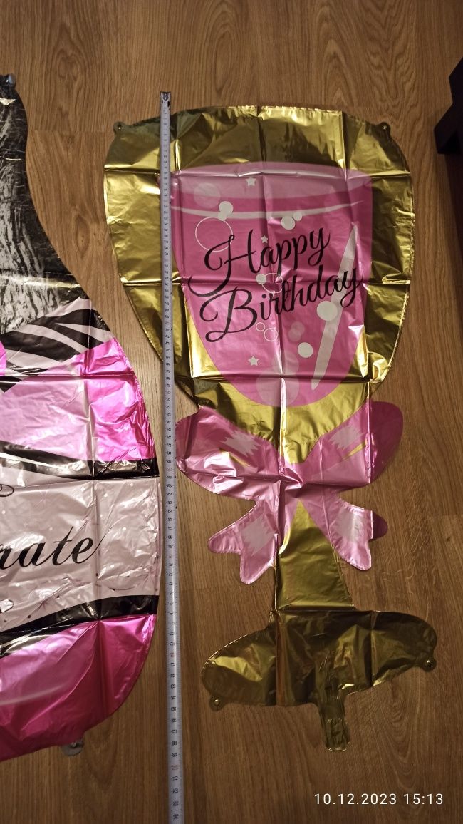 Balony urodziny foliowe - szampan i kieliszek, duże