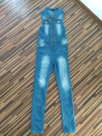 Kombinezon dziewczęcy dżinsowy spodnium damskie jeansowe kostium 152