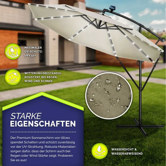 Parasol ogrodowy z oświetleniem LED 300x247cm ALU UV obrotowy j.brąz