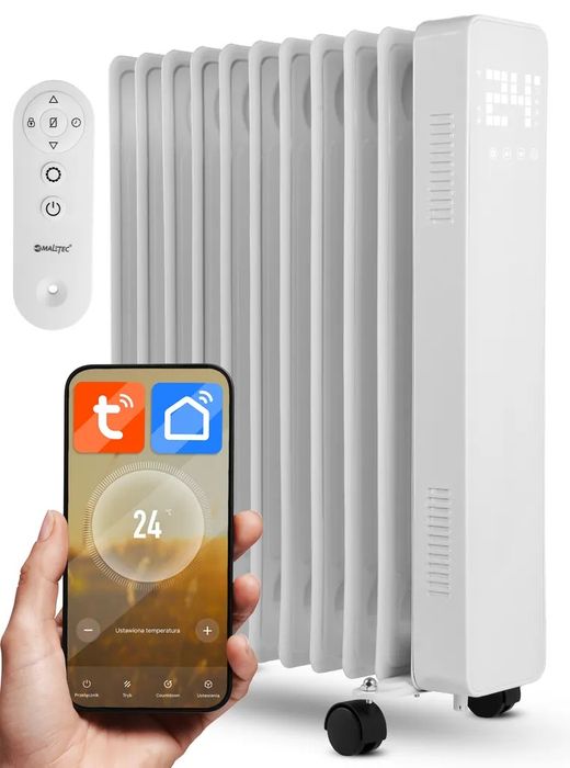 Grzejnik olejowy TRESKO 2500W,WIFI,pilot,szklany panel dotykowy,