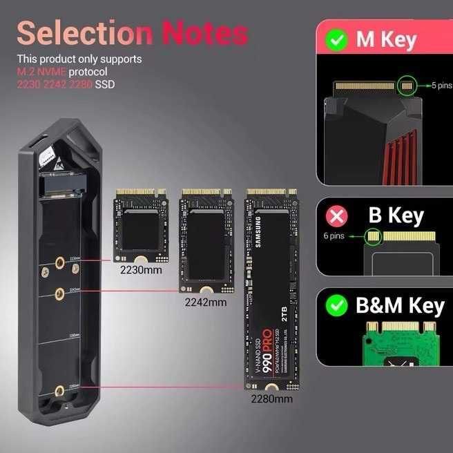 Внешний карман UnionSine для M.2 SSD NVMe PCIe Type-C USB 3.2 Gen 2