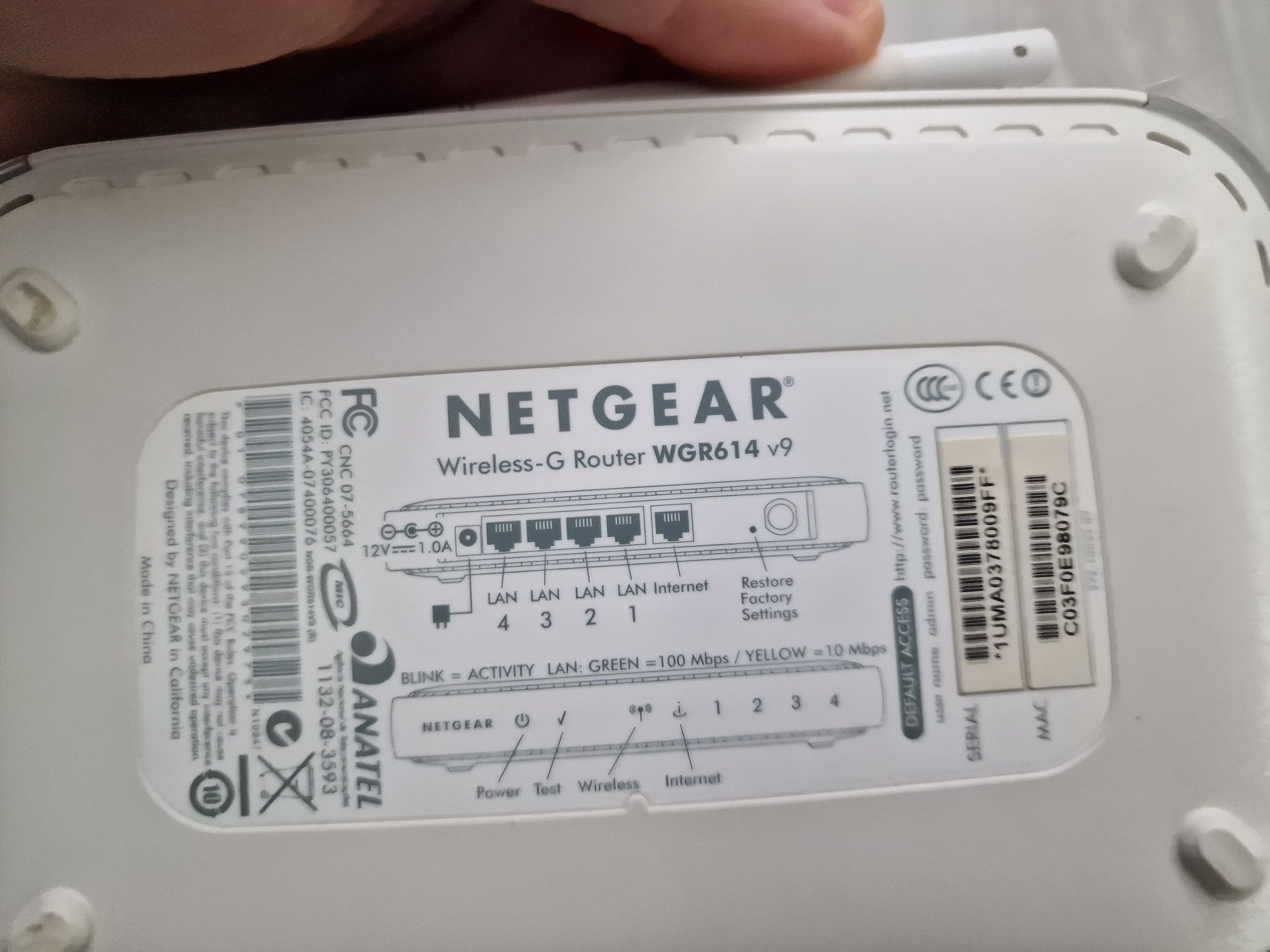 Router Netgear WGR614 v9 RJ45 LAN modem