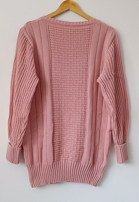 NOWY długi ażurowy sweter/sukienka r. XXL - ciepły róż