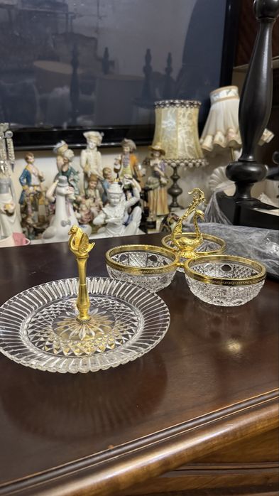 Винтаж: Хрустальные блюда для подачи закусок, золочение, из Европы