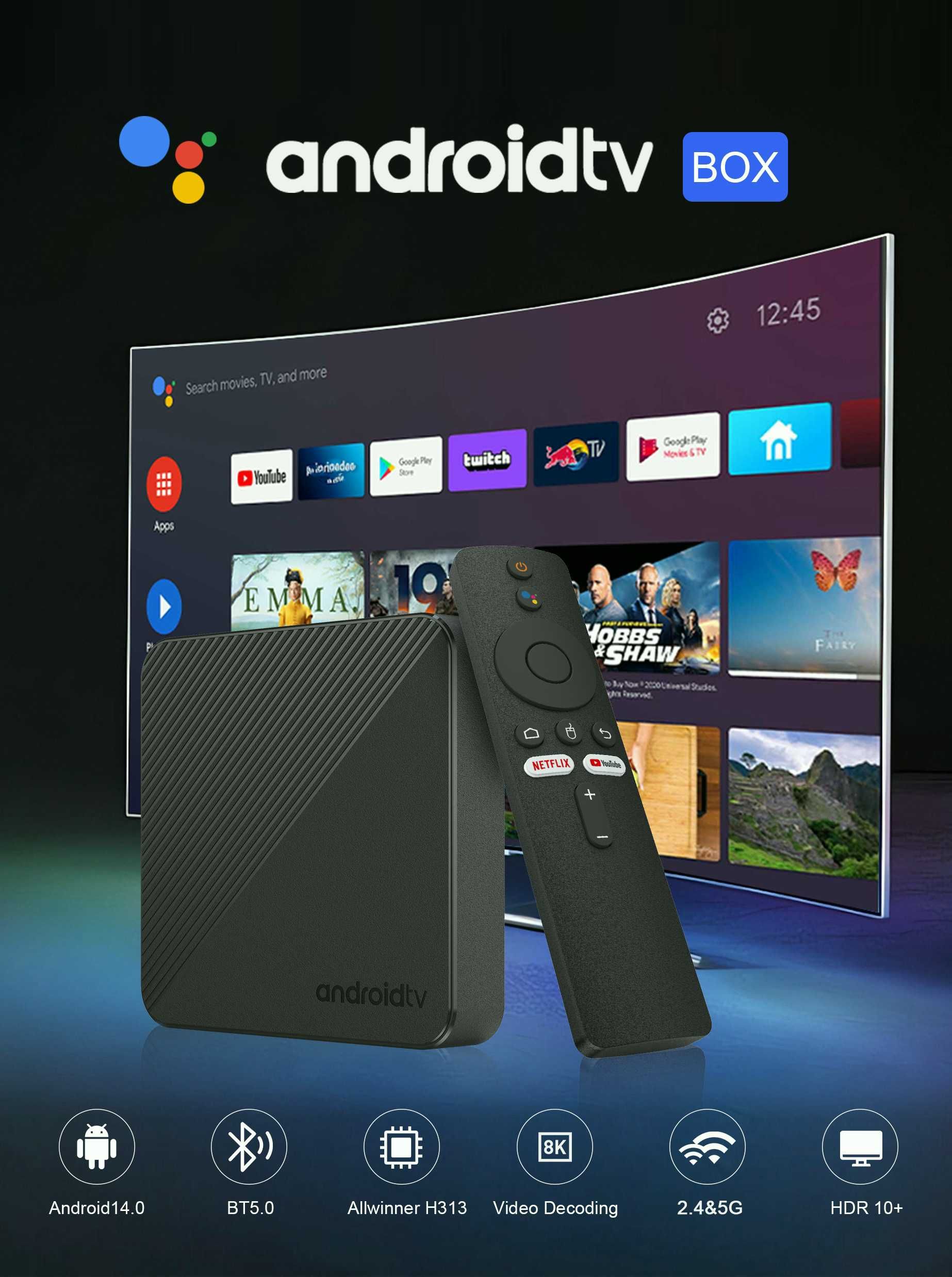 Cмарт приставка TV8 8K 4/64 Android 14 ATV SLIMBOX Пульт c голос