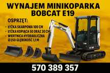 Wynajem Minikoparka Minikoparki Bobcat E19 Koparka z przyczepą w cenie